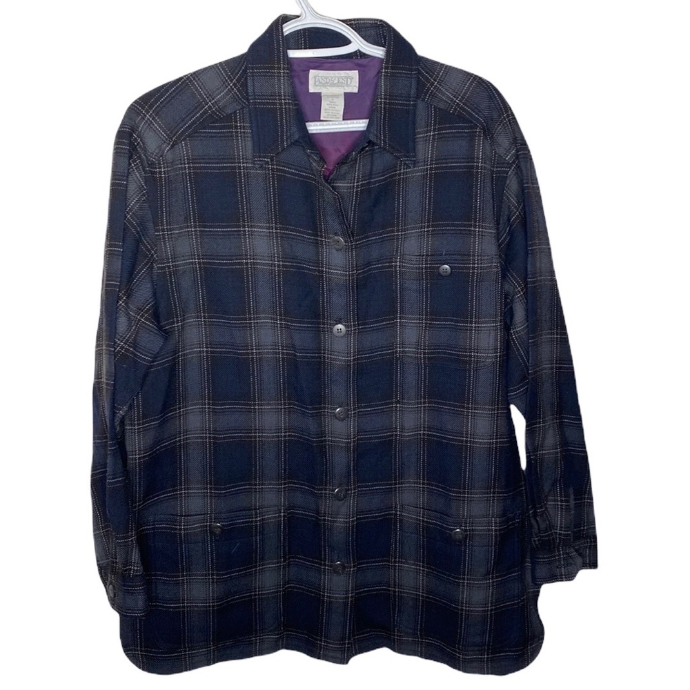 Land’s End vintage wool plaid shacket overshirt size 8